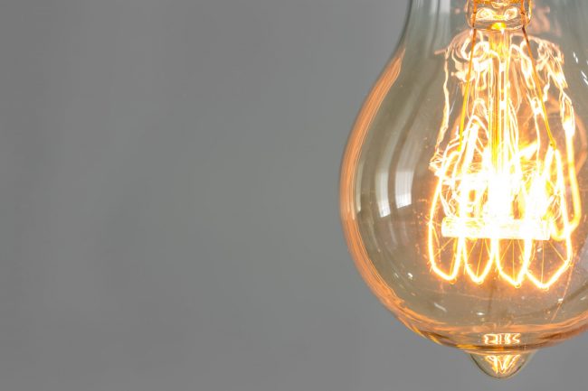 Close up of vintage glowing light bulb